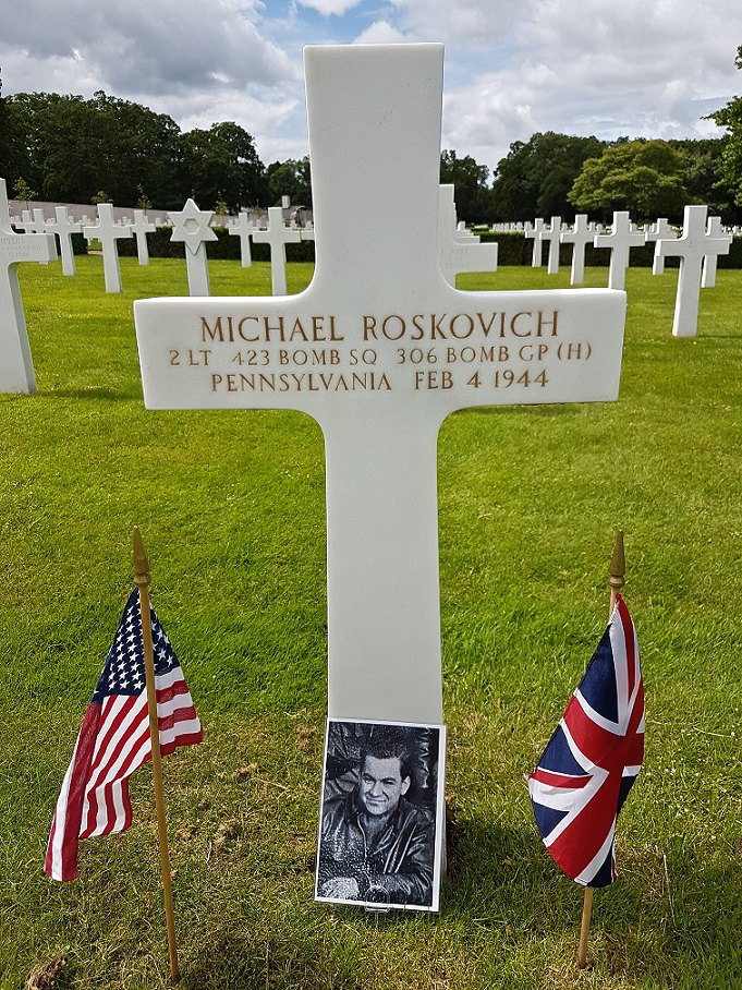 Roskovich memorial headstone at Cambridge American Cemetery