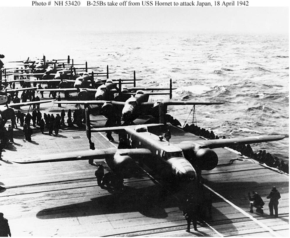 B-25 bomber on the USS Hornet deck
