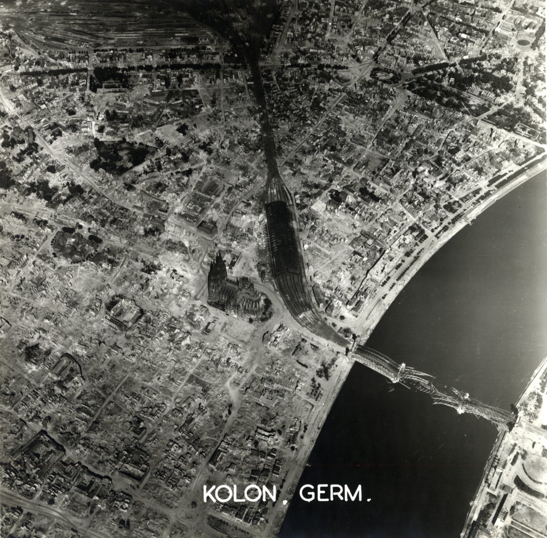 Aerial view of bomb-damaged Cologne