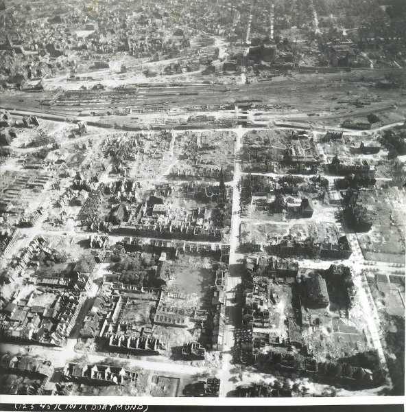 Aerial view of bomb-damaged Dortmund