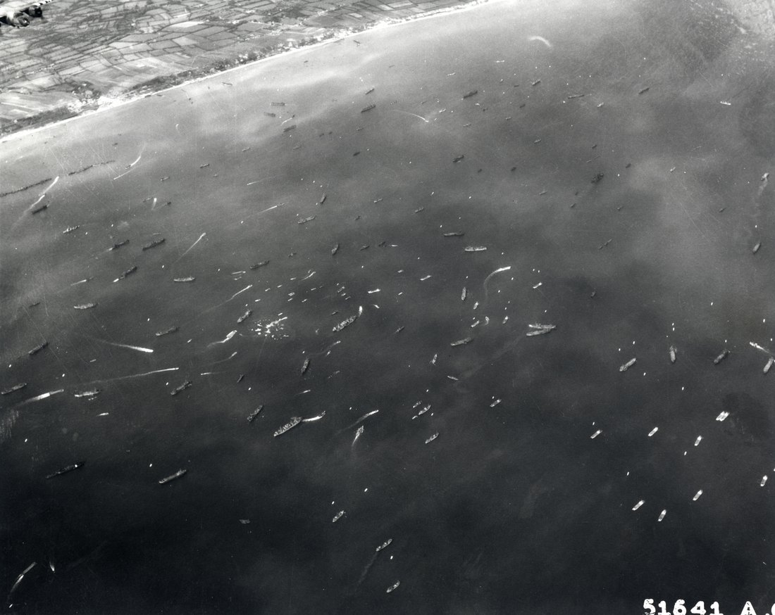 Aerial view of the Normandy invasion beaches